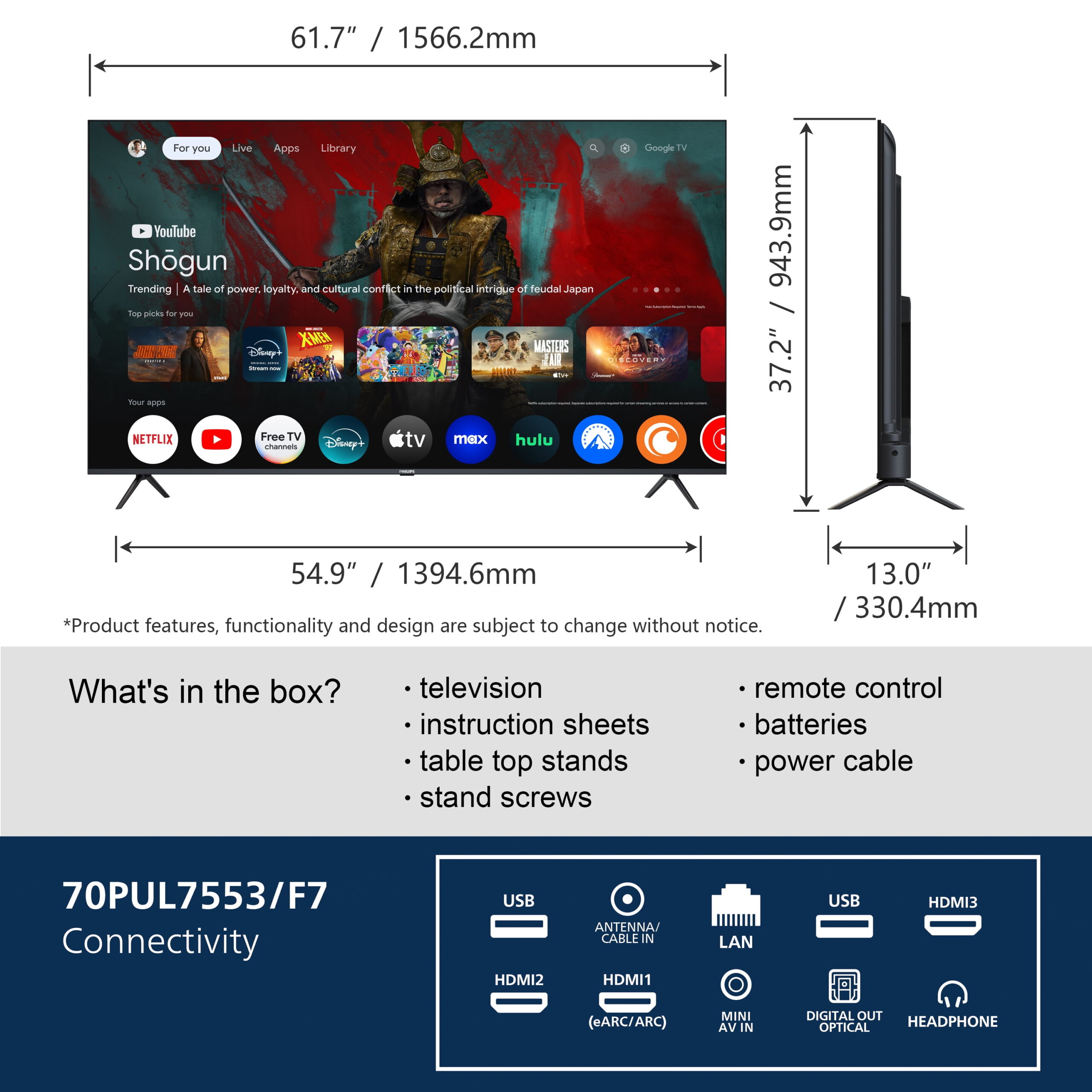 Philips 70" Class 4K Ultra HD (2160p) Google Smart LED Television (70PUL7553/F7) - Image 4