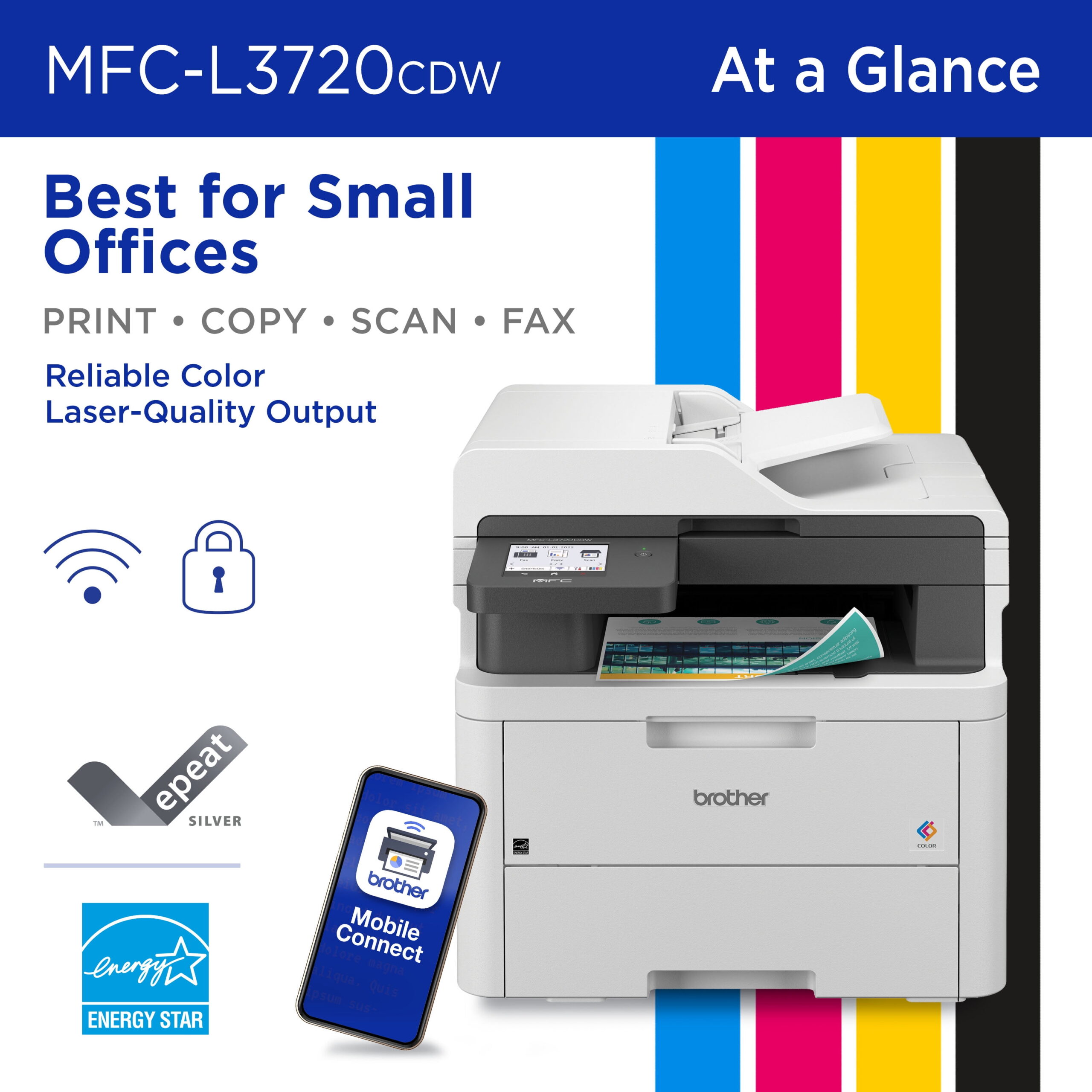Brother MFC-L3720CDW Wireless Digital Color All-in-One Printer with Laser Quality Output, Copy, Scan and Fax, Duplex and Mobile Printing - Image 3