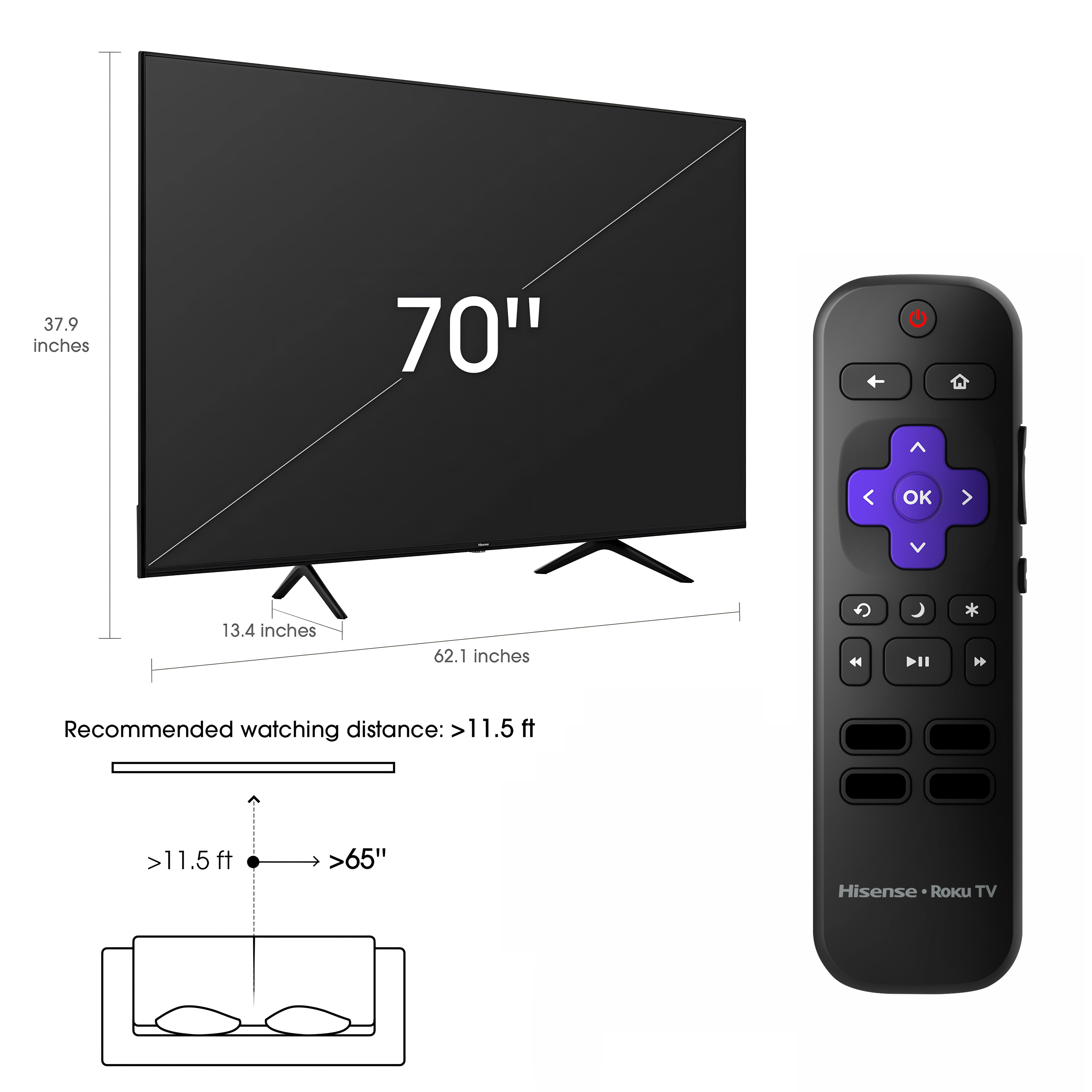 Hisense 70" Class 4K UHD LED LCD Roku Smart TV HDR R6 Series 70R6E4 - Image 2