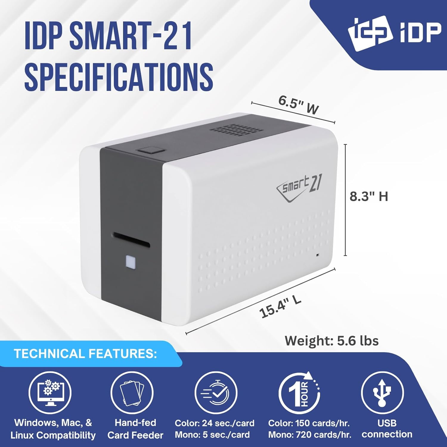 IDP SMART-21SK-EZ ID Card Simplex Printer Kit, Includes printer, YMCKO color ribbon, 100 PVC cards, PC-only software - Image 4
