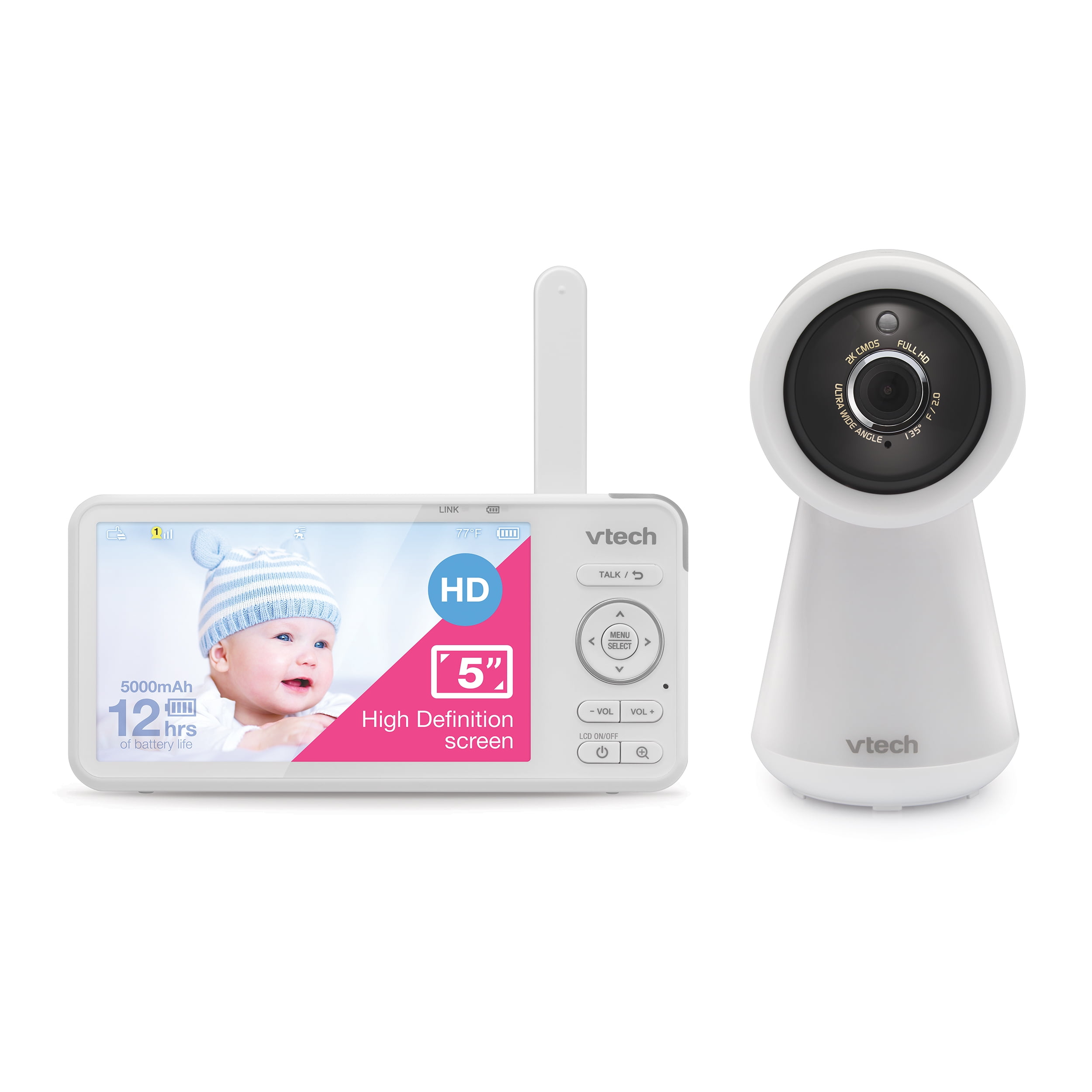 VTech 1080p Smart WiFi Remote Access Video Baby Monitor with 5” High Definition 720p Display, Night Light, RM5856HD (White) - Image 6