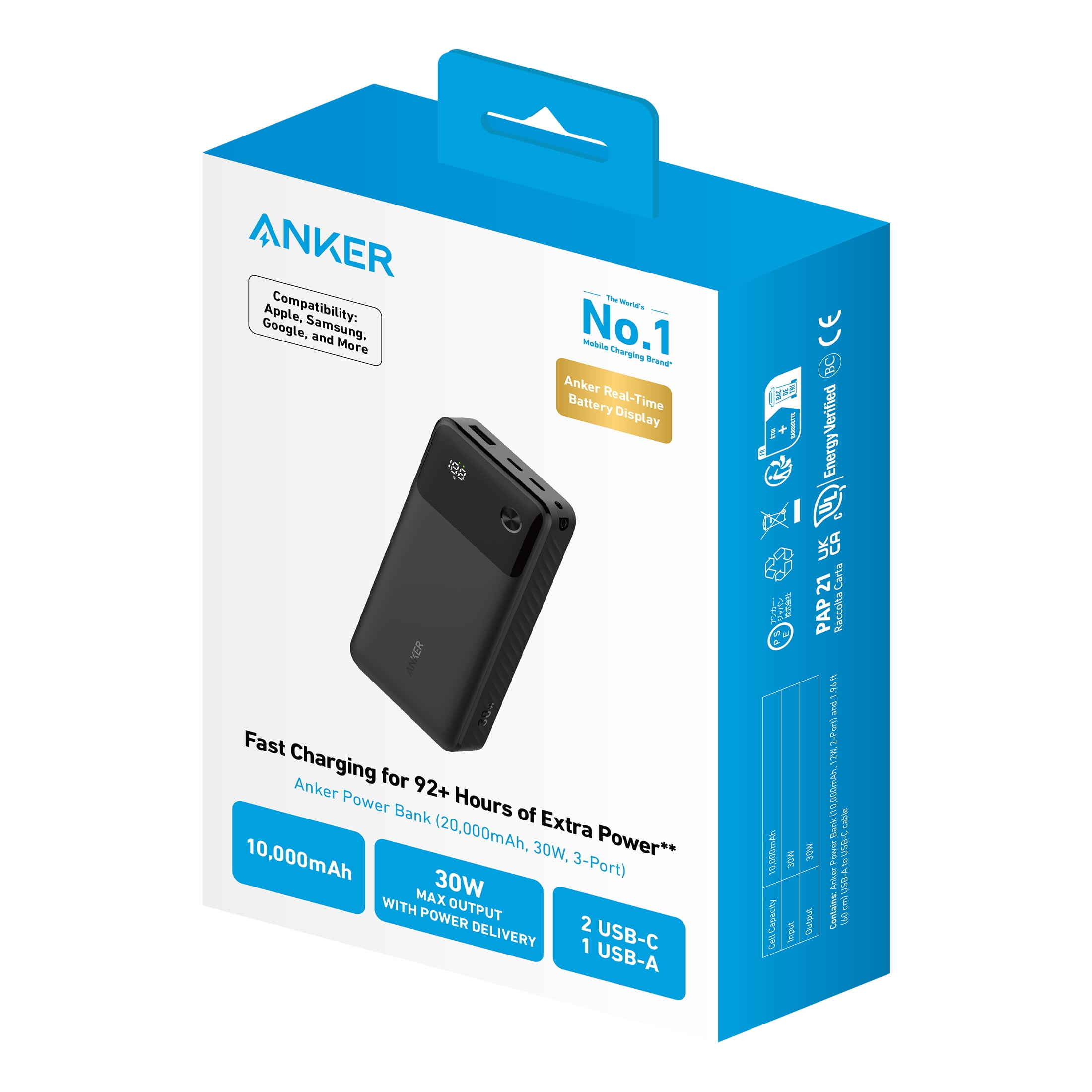 Anker Power Bank with Digital Screen (20,000mAh, 30W, 3-Port) - Image 7