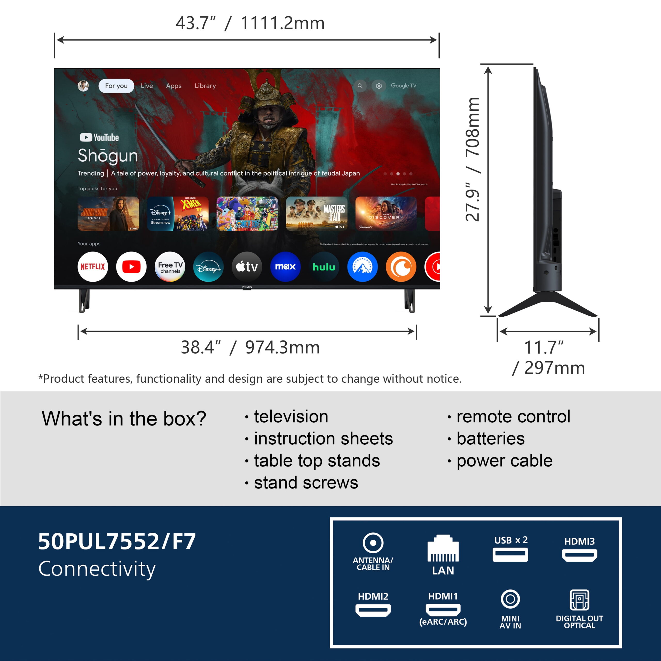 Philips 50" Class 4K Ultra HD (2160p) Google Smart LED TV (50PUL7552/F7) - Image 5