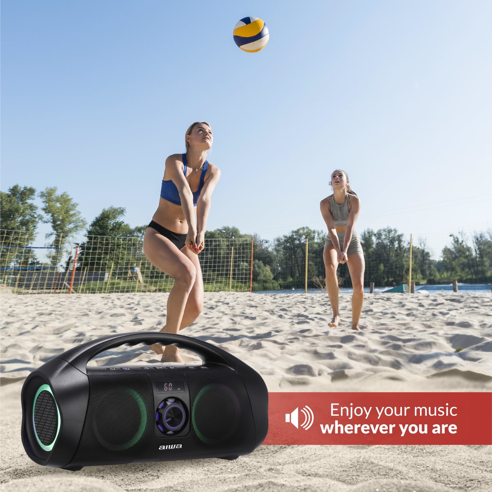 Aiwa Wireless Boombox Bluetooth Speaker, 120W Peak Power, IPX7 Waterproof, 15Hr Playtime, 7 LED Light Modes, USB-C Fast Charging, True Wireless Pairing, Outdoor & Party Speaker - Image 3