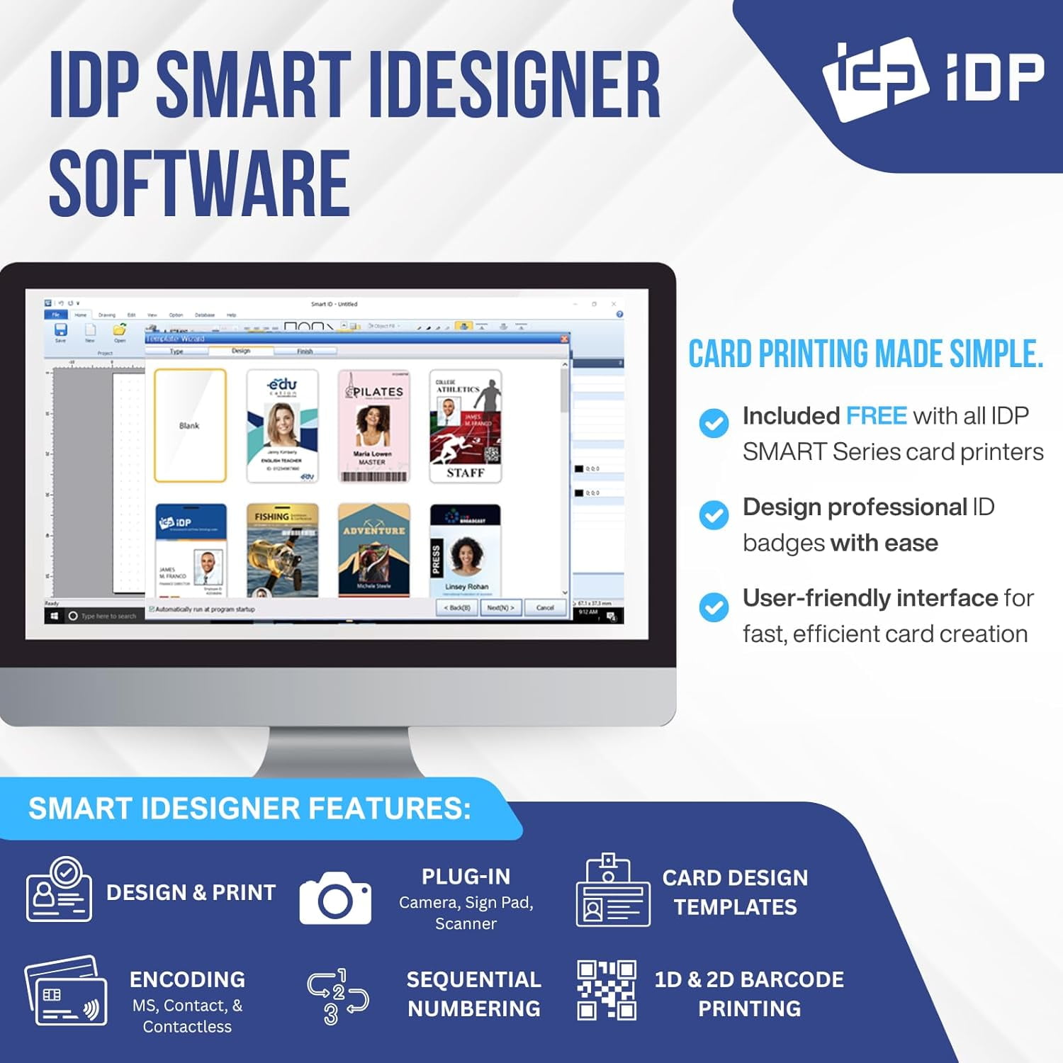 IDP SMART-21SK-EZ ID Card Simplex Printer Kit, Includes printer, YMCKO color ribbon, 100 PVC cards, PC-only software - Image 5