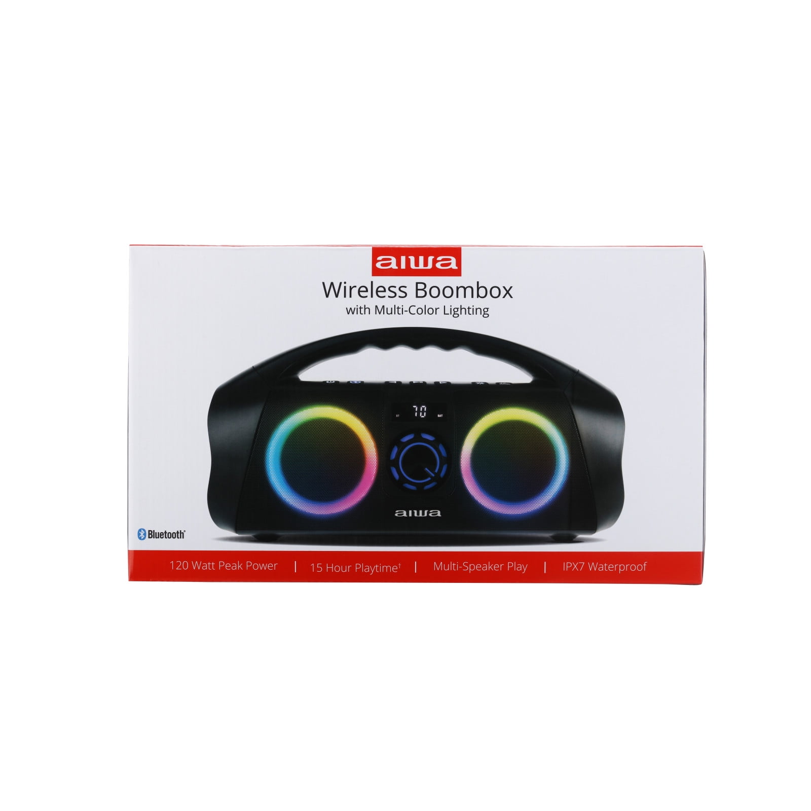 Aiwa Wireless Boombox Bluetooth Speaker, 120W Peak Power, IPX7 Waterproof, 15Hr Playtime, 7 LED Light Modes, USB-C Fast Charging, True Wireless Pairing, Outdoor & Party Speaker - Image 6