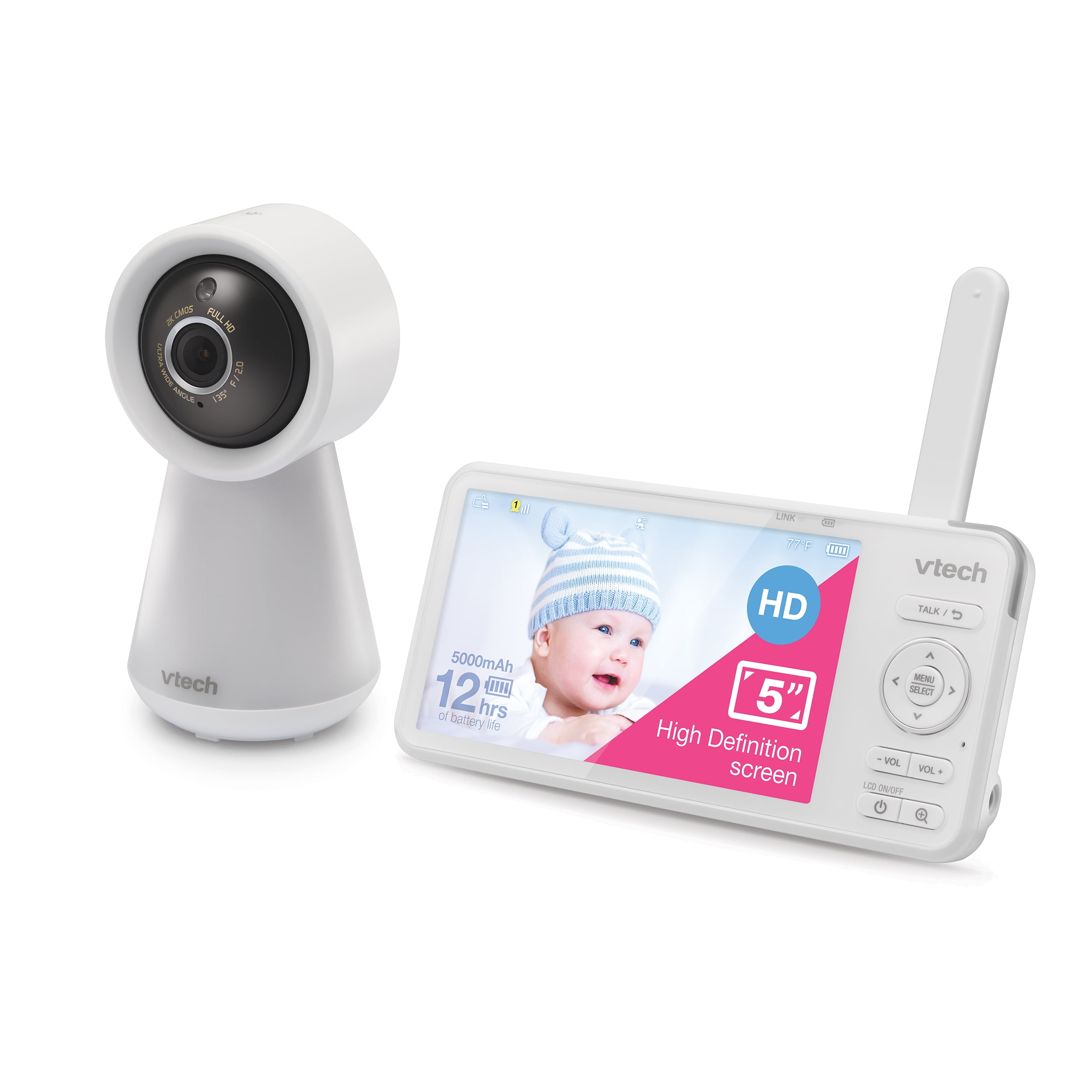 VTech 1080p Smart WiFi Remote Access Video Baby Monitor with 5” High Definition 720p Display, Night Light, RM5856HD (White) - Image 2