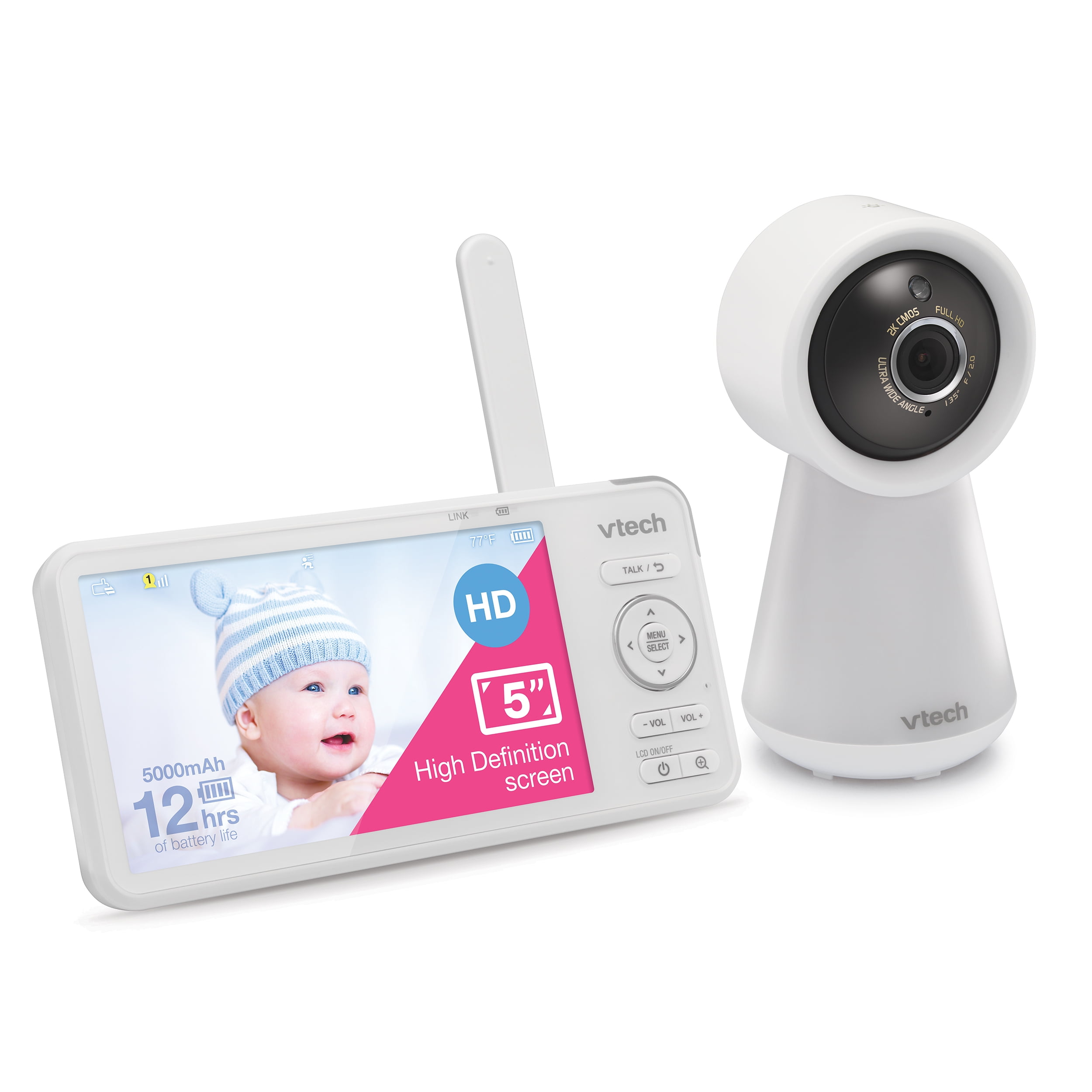 VTech 1080p Smart WiFi Remote Access Video Baby Monitor with 5” High Definition 720p Display, Night Light, RM5856HD (White) - Image 4