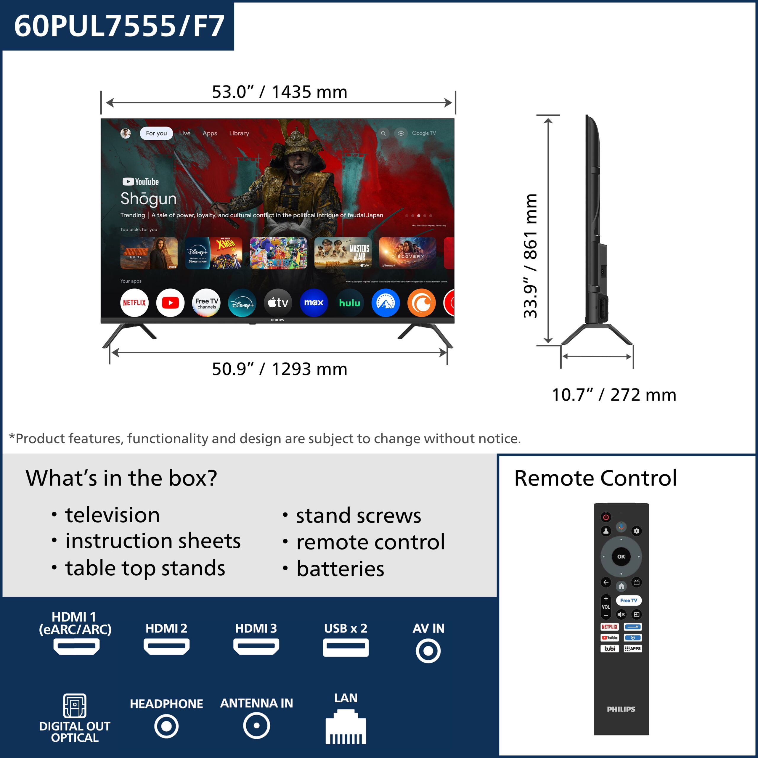 Philips 60" Class 4K Ultra HD (2160p) Google Smart LED TV (60PUL7555/F7) - Image 5