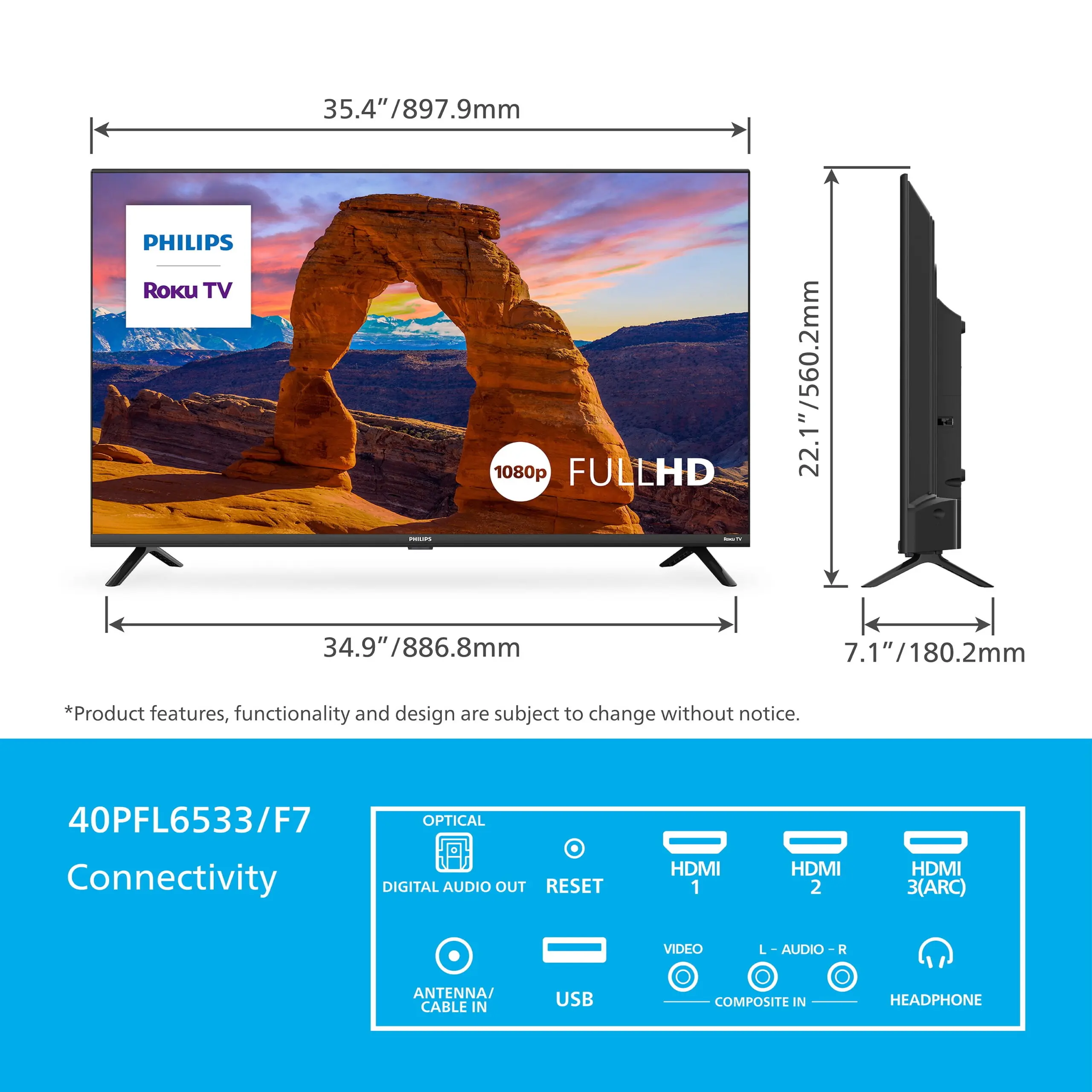 Philips 40" Class FHD (1080p) Smart LED TV (40PFL6533/F7) - Image 4