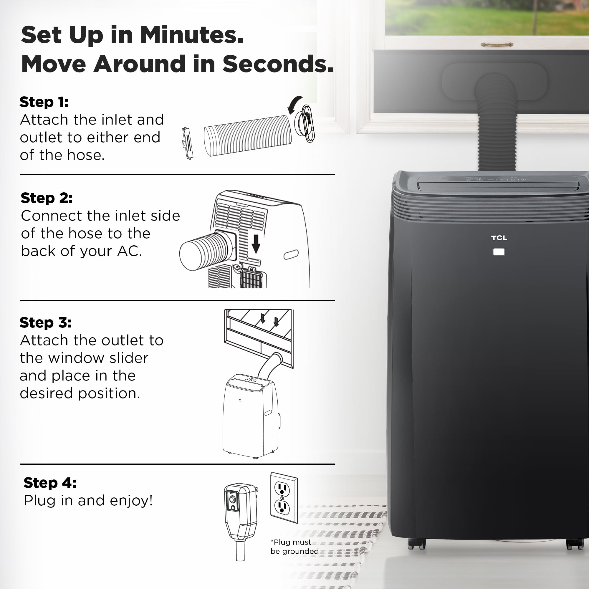 TCL 10,000 BTU SACC Portable Air Conditioner and Heater, Black, All-Season Comfort, Smart Heating, NEW, W10PH95-B - Image 7