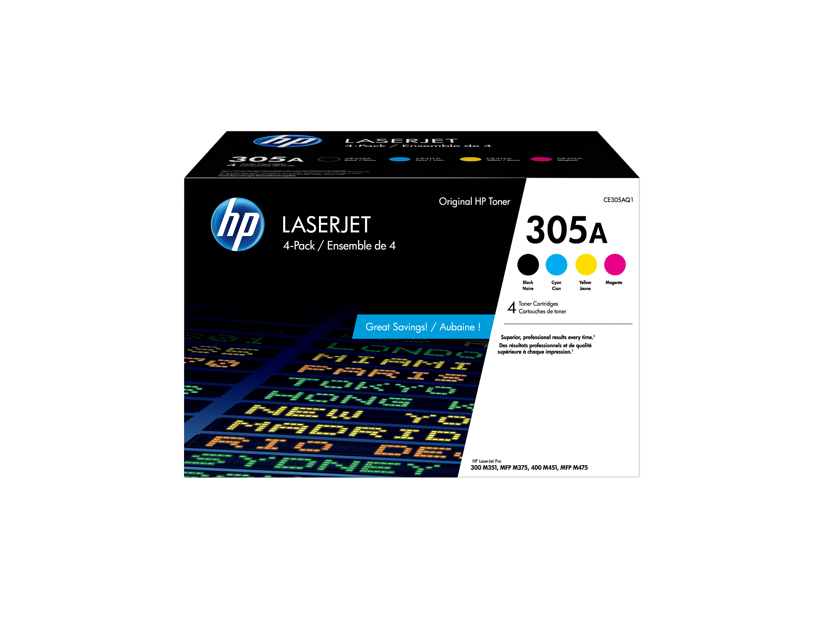 HP 305A 4-pack Black/Cyan/Magenta/Yellow Original LaserJet Toner Cartridges, - Image 2