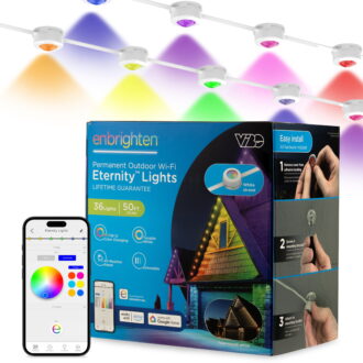 Enbrighten 50ft Wi-Fi Eternity Lights, Permanent Outdoor Lights, 36 LEDs, Smart LED Eaves Lights for Christmas, Halloween, Party, Game Day and More