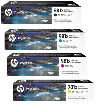 HP 981X Original PageWide Cartridge 4-Color Set,HP L0R12A, L0R09A, L0R10A, L0R11A