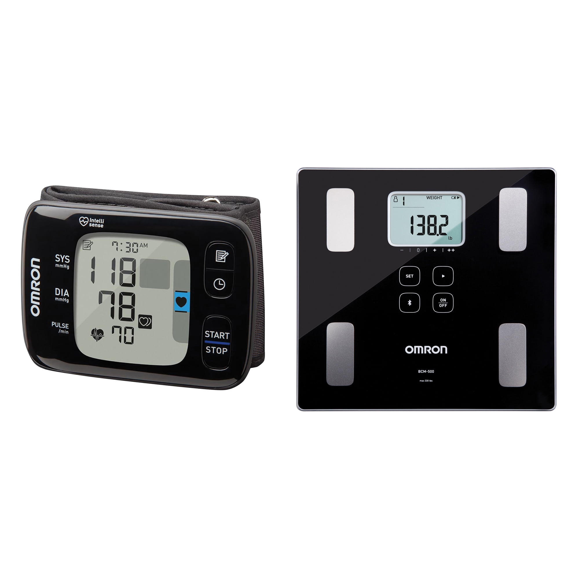 Omron BP6350 7 Series Wireless Wrist Blood Pressure Monitor & BCM-500 Body Composition Monitor and Scale with Bluetooth Connectivity