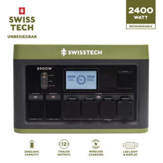Swiss Tech 2400W portable power station 2060Wh solar generator for camping & emergency backup