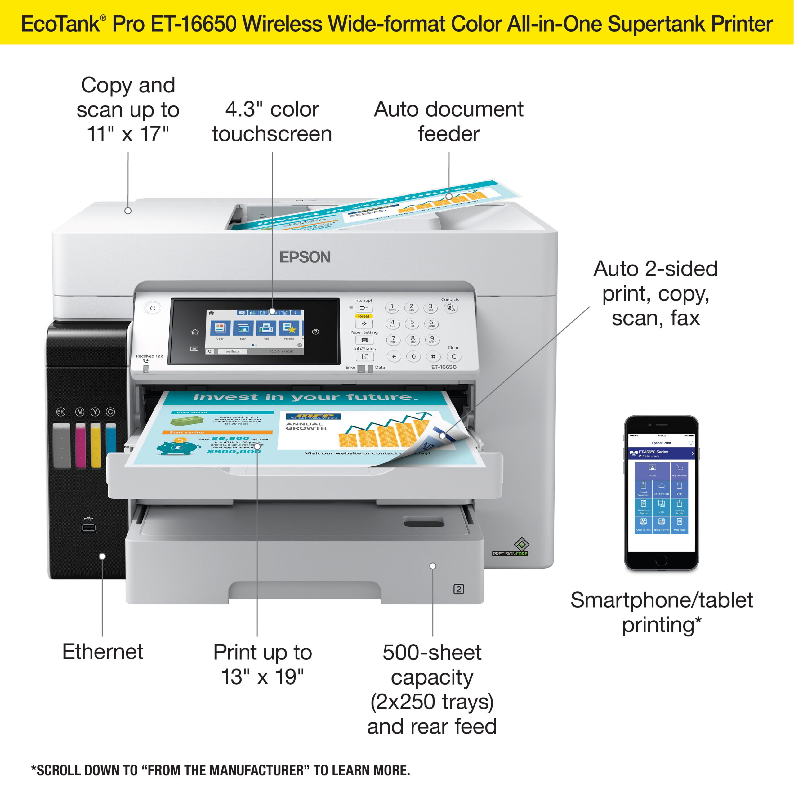 Epson EcoTank Pro ET-16650 Wireless Wide-format Color All-in-One Supertank Printer with Scanner, Copier, Fax and Ethernet - Image 4