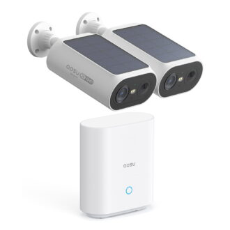 aosu 2K QHD 3.0-MP Dual-Band Wi-Fi Quick-Install Outdoor AI-Smart Solar Camera Pro System with HomeBase (2 Cameras), C8E2DA11
