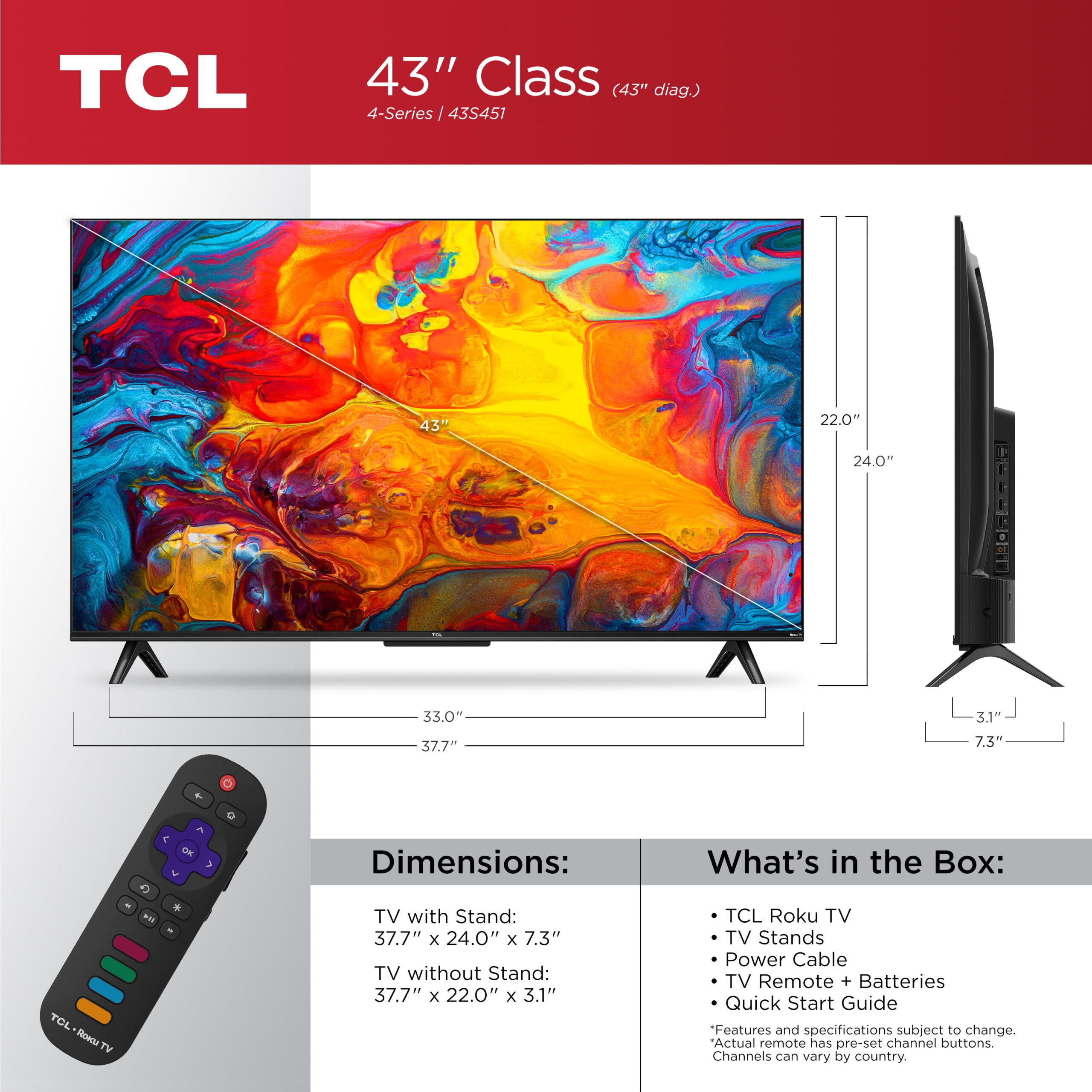 TCL 43” Class S4 (43S451) 4K UHD HDR Smart TV with Roku TV - Image 4
