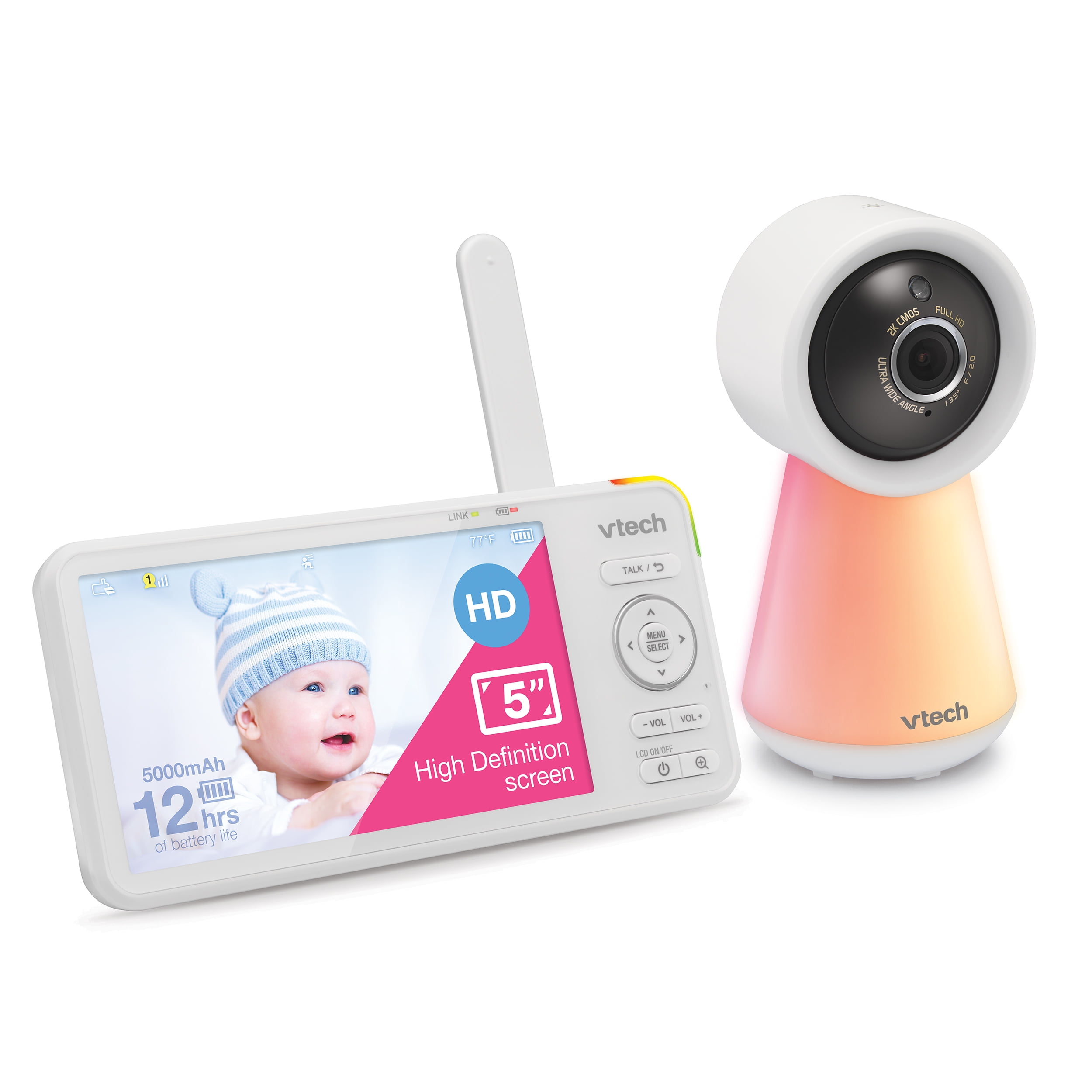 VTech 1080p Smart WiFi Remote Access Video Baby Monitor with 5” High Definition 720p Display, Night Light, RM5856HD (White) - Image 5