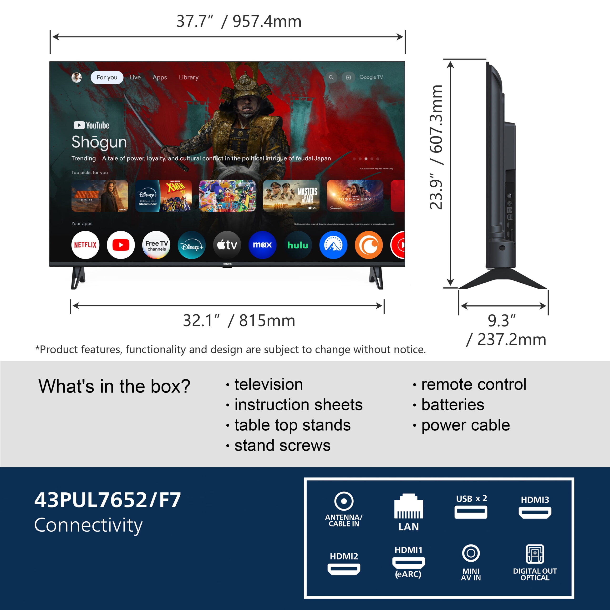 Philips 43" Class 4K (2160p) Smart LED TV (43PUL7652/F7) - Image 5