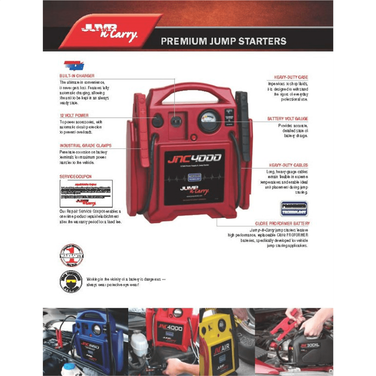 Clore Automotive Jump-N-Carry JNC4000 1100 Peak Amp 12 Volt Jump Starter - Image 2