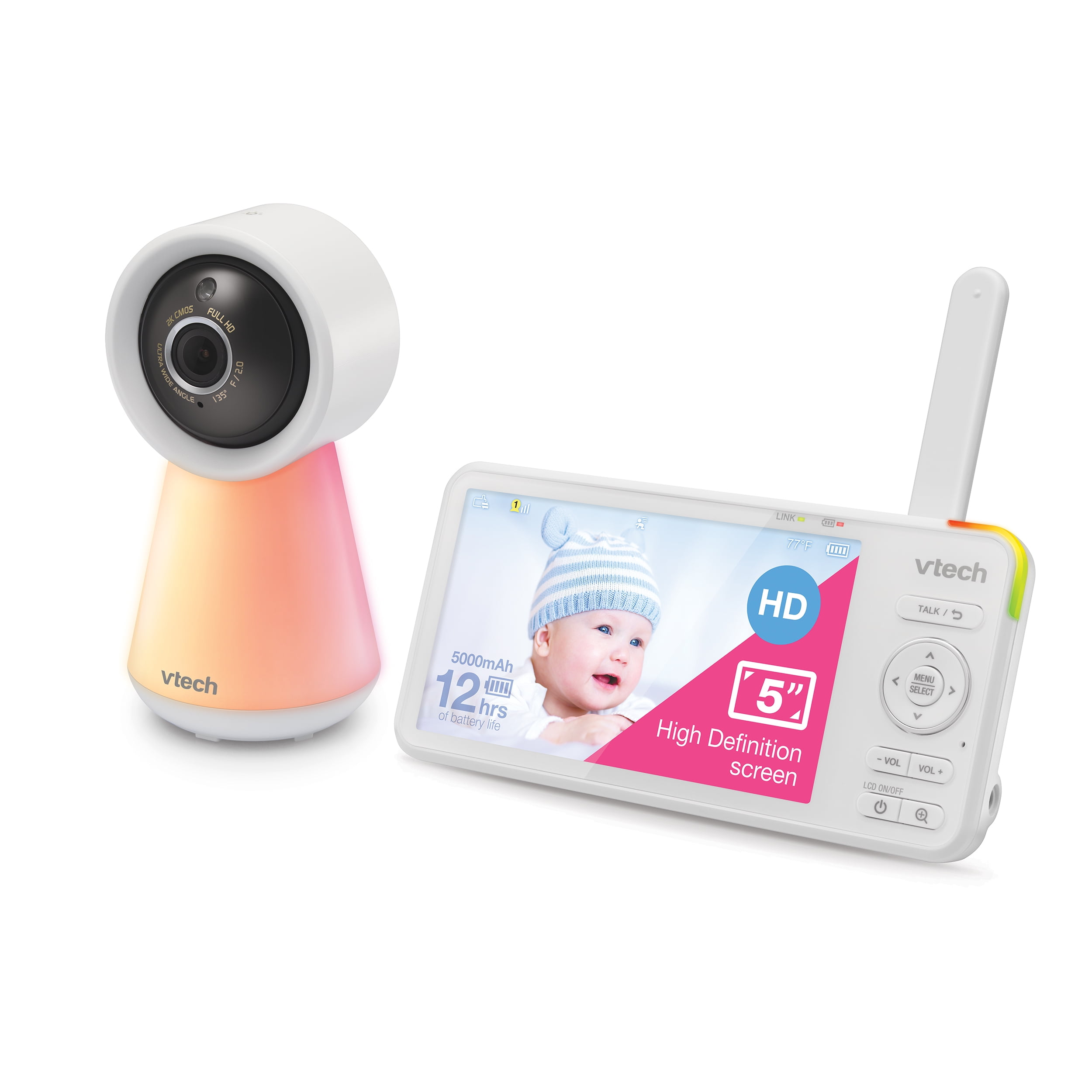 VTech 1080p Smart WiFi Remote Access Video Baby Monitor with 5” High Definition 720p Display, Night Light, RM5856HD (White) - Image 3