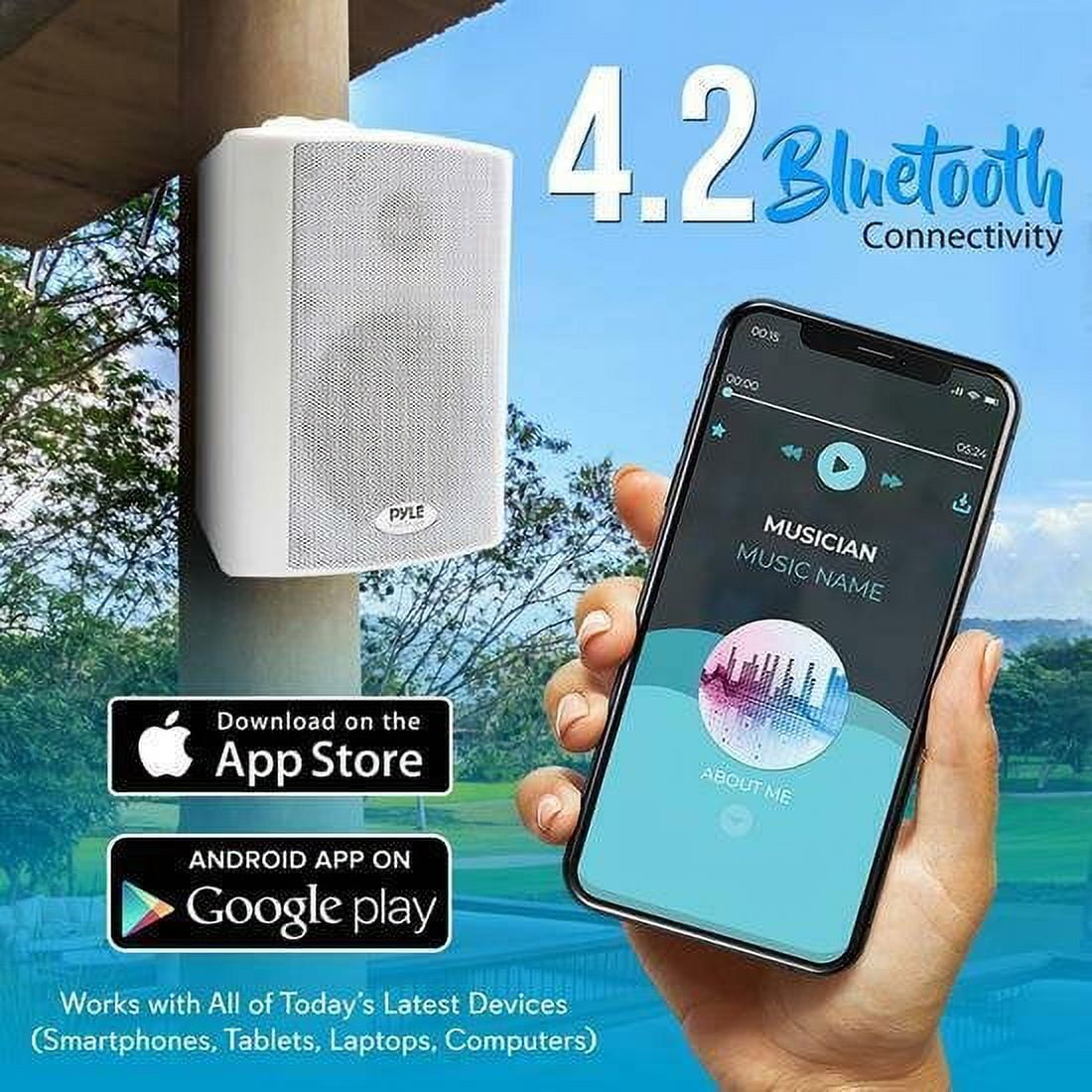 Pyle PDWR53BTWT 5.25" 300 Watt Bluetooth Indoor Outdoor Speakers, White (2 Pack) - Image 3